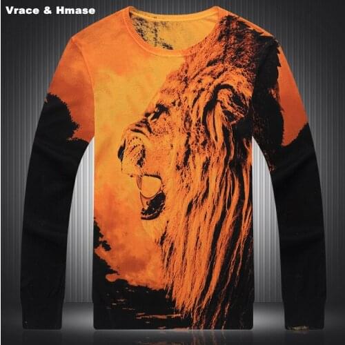 Fashion personality 3D big lion head pattern printing knitted sweater Autumn&Winter 2017 New quality thin wool sweater men M-3XL