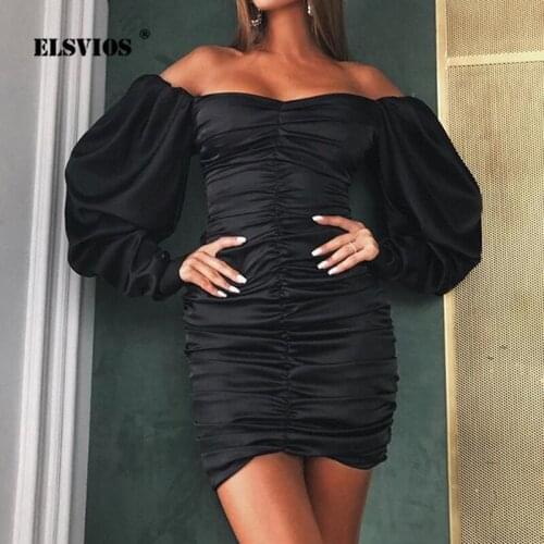 2021 Spring And Summer Fashion Hot New Product Sexy Slimming Chest Long Sleeved Pleated Pullover Pure Color Short One Step Dress