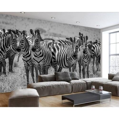 Beibehang Custom wallpaper modern minimalist retro black and white zebra mural TV background living room bedroom 3d wallpaper
