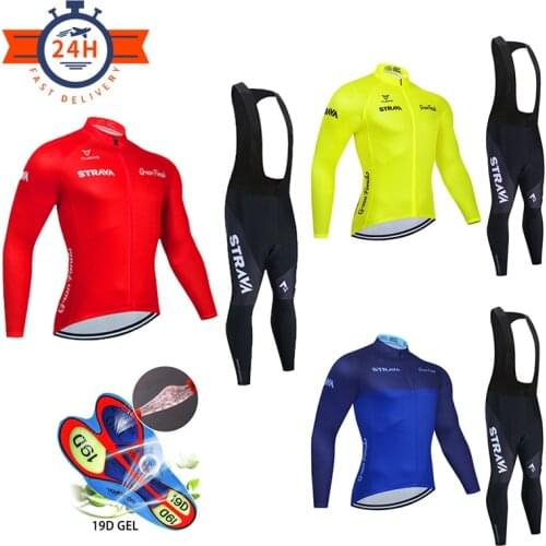 Autumn Cycling Jersey Set 2020 STRAVA Long Sleeve Mountain Bike Clothes Wear Men Racing Bicycle Clothing Ropa Maillot Ciclismo