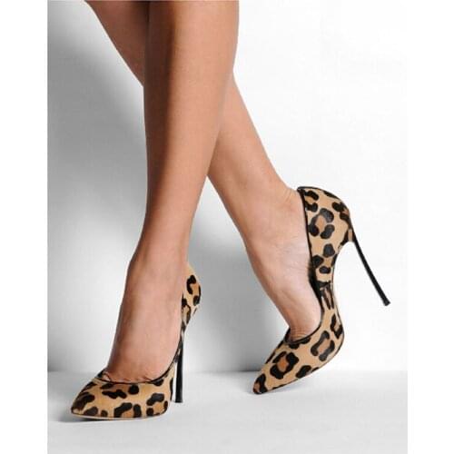 Sexy High Heels Leopord Pumps High Heels Thin Heels Pointed Toe Party Single Shoe Genuine Leather Sandalias Mujer Ladies Shoes