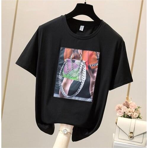 Funny Print O-Neck Short Sleeve Casual Loose T-shirt Female Cotton Harajuku Tshirts 2021 Summer Korean Women Clothes Plus Size