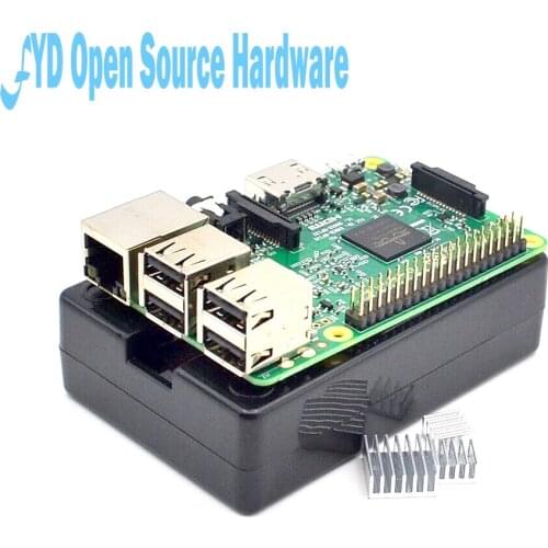 Raspberry Pi 3 Model B Board+black shell Heat sinks 1GB LPDDR2 Quad-Core WiFi&Bluetooth