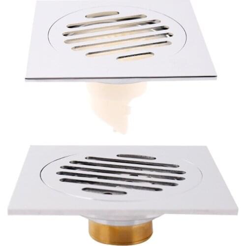12*12cm Square Brass Chrome Bathroom Kitchen Floor Drain Cover Strainer Deodorant Linear Drain Grate Waste