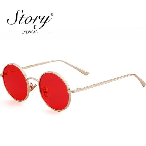 STORY Luxury Brand Designer Vintage Round Sunglasses Women Men Clear Lens Retro Metal Frame Sun Glasses For Female Red Sunglass