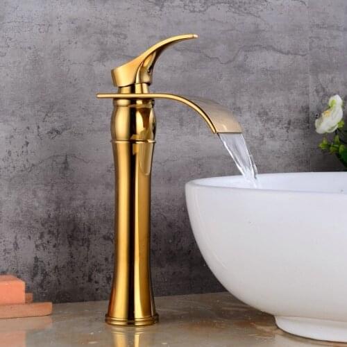 Basin Faucets Gold/Black Oil Bathroom Faucet Waterfall faucets Single Hole Cold and Hot Water Tap Basin Faucet Mixer Taps