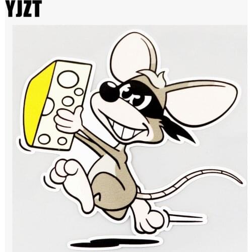 YJZT 13.4CM×13.4CM Cartoon Mouse Cheese Thief PVC Car Sticker Decal 11C-0485