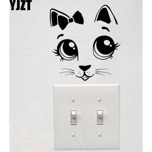 YJZT Interesting Wall Decal Cartoon Cat Bow Tie Childrens Room Switch Stickers 17SS0043