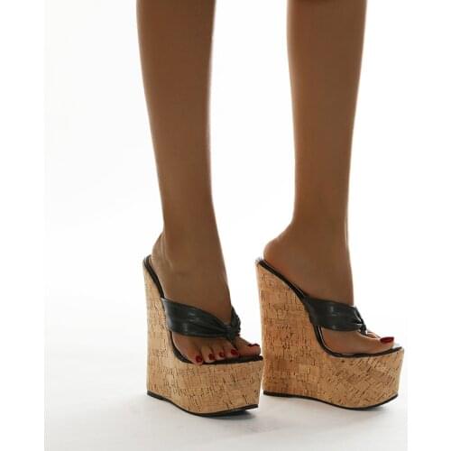 2021 New Wedges Platform Ladies Slippers Summer Sexy Flip Flops Super High Heels Mules Shoes Women Sandals Black Size 35-42