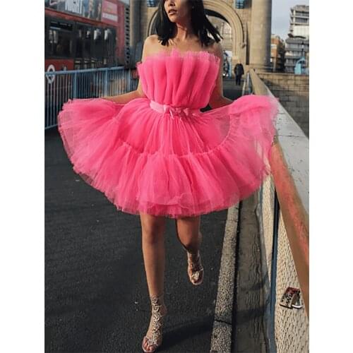 313 Pink Strapless Natural Ball Gown Above-Knee/Mini Homecoming Dresses/Women Party Prom Gowns Tulle Bow Short Free Shipping