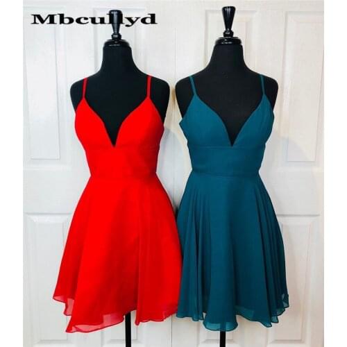 Mbcullyd Red Satin Short Homecoming Dress 2020 Sexy Spaghetti Backless Girls Graduation Party Gown Cheap Plus Size Gala Dress