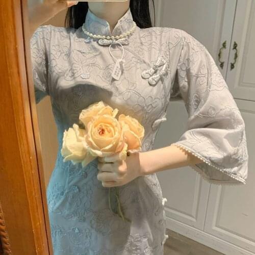 Vintage Split Cheongsam Dress Women Embroidery Slim Designer Korean Elegant Dress 2021 Summer Wedding Party Long Bandage Dresses