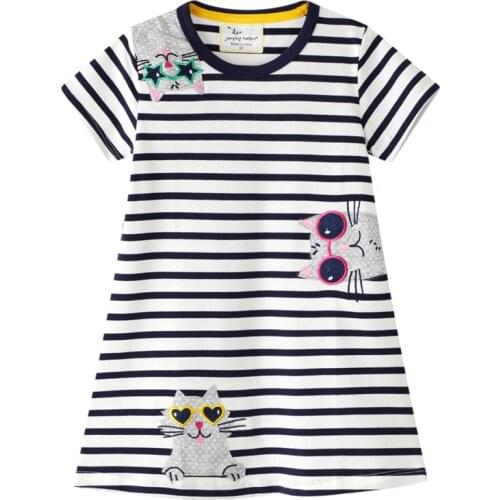 2021 Summer Dress Costume For Girl Baby Clothes Dresses Kids Wear WIth Embroidery Cat Pattern