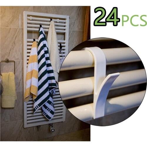 24pcs High Quality Hanger For Heated Towel Radiator Rail Bath Hook Holder Clothes Hanger Percha Plegable Scarf Hanger white NDS