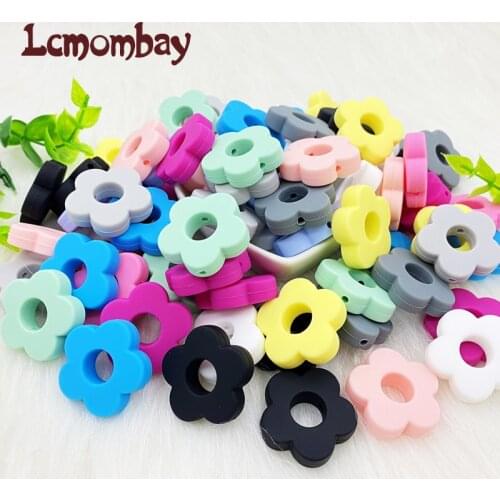 50/100pcs Silicone Flower beads Baby Teething nursing DIY Crafts teething chew Beads Clips Soother Chain Accessories Toy