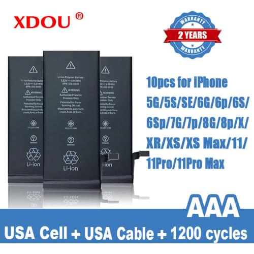 10pcs/Package Battery For iPhone 6S 7 8 6 Plus X SE 5S 5 5C XR XS MAX High Capacity Replacement Bateria For Apple 6 S 6SP 7P 8P
