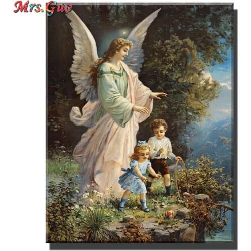 DIY Diamond Painting Children with Guardian Angel Cross Stitch Full Diamond Mosaic Religions 5D Diamond Embroidery Home Decor