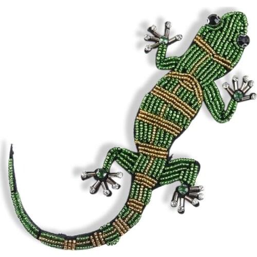 Large Cartoon Green Gecko Bead Patch Hip Hop Trend Animal Iron Patch Badge DIY Clothes Jeans Hat Decoration Accessory Applique
