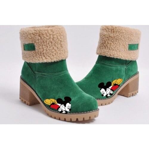 Disney Big Childrens Cartoon Mickey Mouse Girl Adult Non-slip Soft Bottom Warm Martin Boots High Heel Snow Boots