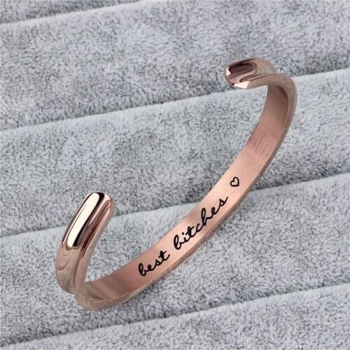 Fashion Stainless Steel Bracelets for Girls Best Bitches Friendship Bracelet Cuff Bangle Inspirational Sisters Birthday Gifts