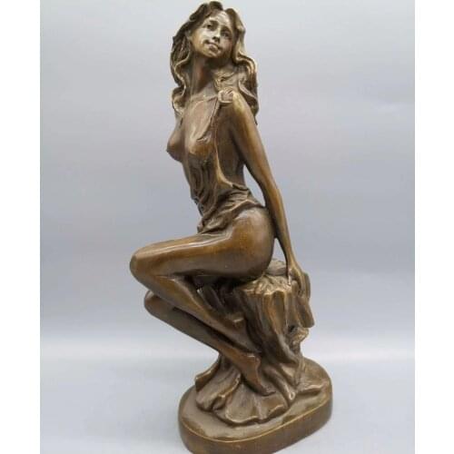 Antique old pure copper beauty bronze statue crafts beauty goddess bronze sculpture