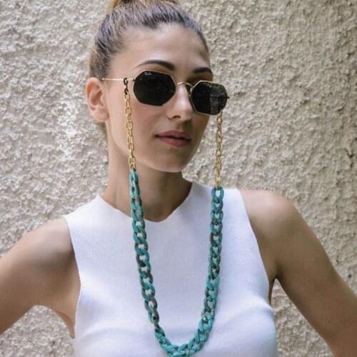 Eyeglasses chain blue acrylic chain with gold color plated metal chain silicone loops sunglasses accessory women gift