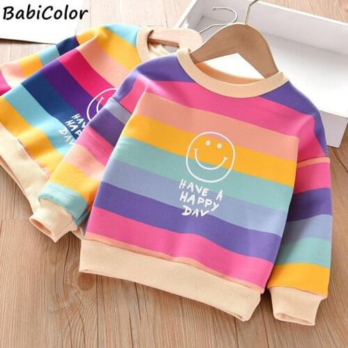 BabiColor Baby Girls Kids Sweater Autumn Long T-Shirt Clothes Blouse Rainbow Sweatshirt Cardigan Long Sleeve Cotton Clothes