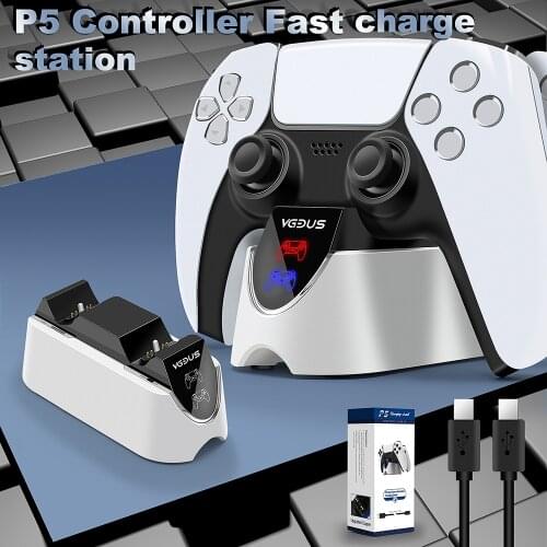 Dual Fast PS5 Controller Charger Patent-designed Station For Sony Playstation 5 Dualsense Controller with Type C Charging Cable