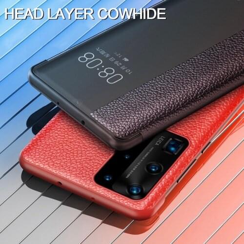 For Huawei P40 Pro Smart Touch View Genuine Leather Flip Leather Case for Huawei P40 P30 P20 Mate 40RS XS 30 10 20 Pro Cover