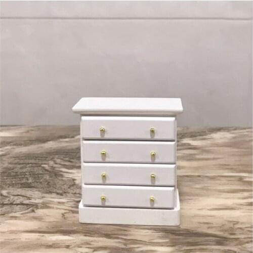 G05-X5226 children gift Toy 1:12 Dollhouse mini ob11 Miniature rement wooden white 4 drawer side cabinets 1pcs