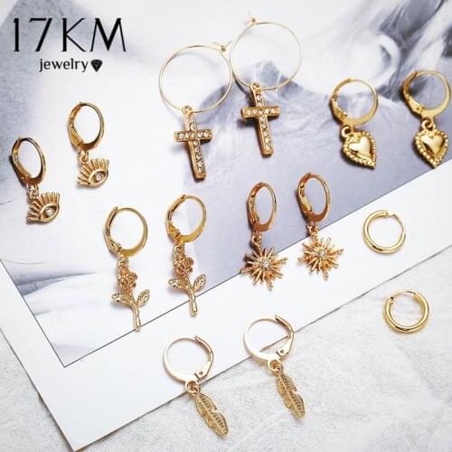 17KM Vintage Gold Flower Drop Earrings For Women 2020 Mixed Eyes Cross Star Circle Geometric Earring Set Boho Female Jewelry
