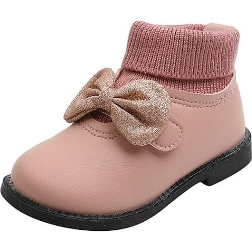 Girl Princess Wool Short Boots 2021 Autumn Winter New Kids Sock Leather Boots cute Sweet Bow-knot Fashion Warm School Shoes
