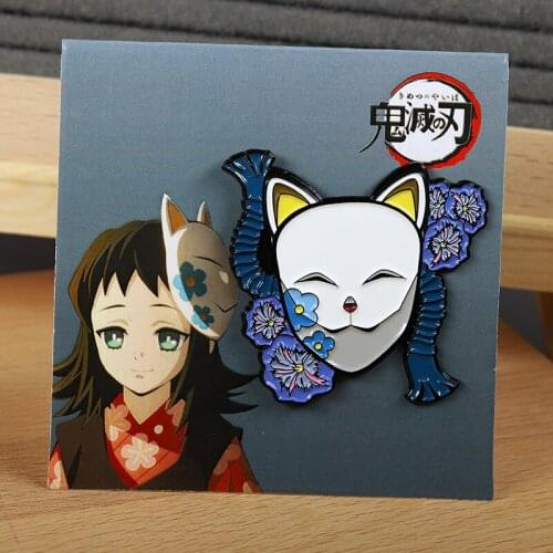 HOT Demon Slayer Creative Makomo Mask Metal Badge Anime Kimetsu no Yaiba Toy Brooch Pin Bags Pendant Souvenir Collection Cosplay