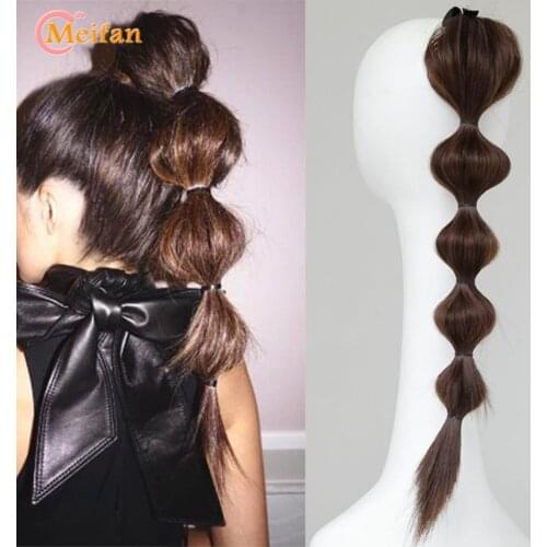 MEIFAN Straight Hair Bubble Ponytail Synthetic Clip in Drawstring Bubble Lantern Shape Pony Tail Hair Extensions