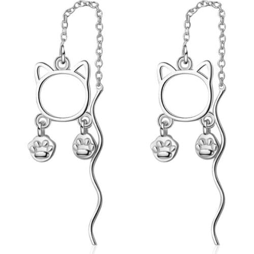 New Cute Cat Footprint Long Ear Line Earrings For Women Trend Creative Christmas Jewelry Oorbellen SAE202