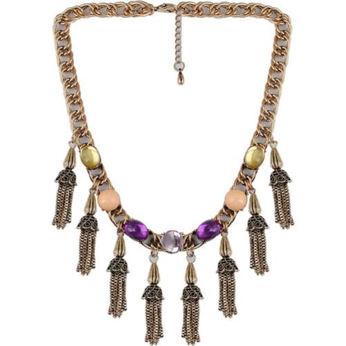 Fashion Bohemian Gypsy Colar Vintage Collier Maxi Statement Necklaces & Pendants Beads Leaf Tassel Choker Necklace Collares