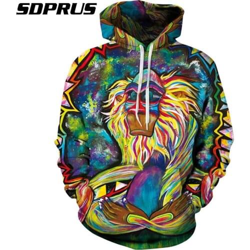 2018 women Men 3d Sweatshirts Wizard Clown Oil Painting Monkey Hooded hoodies Graffiti Rasta Monkey Sweatshirt
