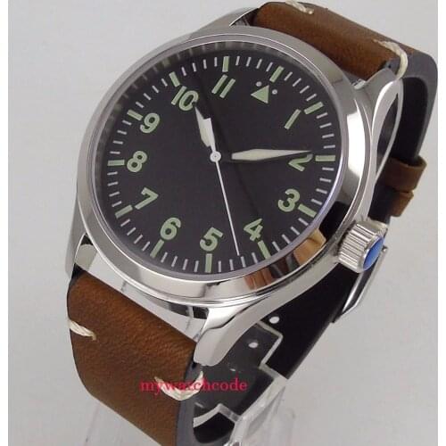 42mm Corgeut black sterile dial Sapphire Glass leather strap sea-gull 1612 Automatic mens Watch