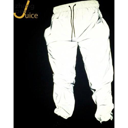 Men Personalty Colorful Reflective Pants Nightclub Hip Hop Trousers Harajuku Casual Reflect Light Joggers
