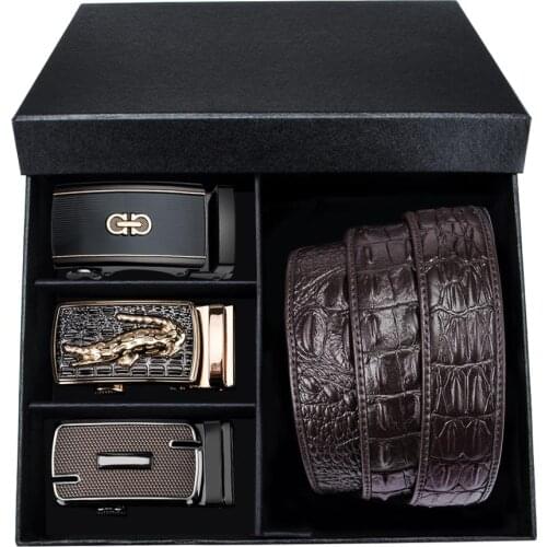 Barry.Wang 3pkhf-4 High Quality Mens Belts 3pc Automatic buckle Genuine Cowskin Leather Waisband Male Business Belt For Men