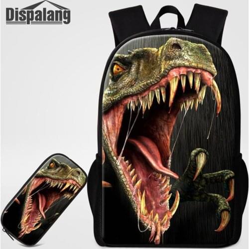 Dispalang 2 PCS School Bags Set For Boy Zoo Animal Dinosaur Printing Backpack For Primary School Zip Pencil Cases For Elementary