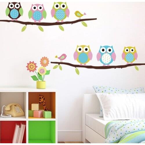 Наклейки на стену Cartoon Cute Six Owl on the Tree DIY Wall Wallpaper Stickers Art Decor Mural Kid Child Room Decal Home Outdoor