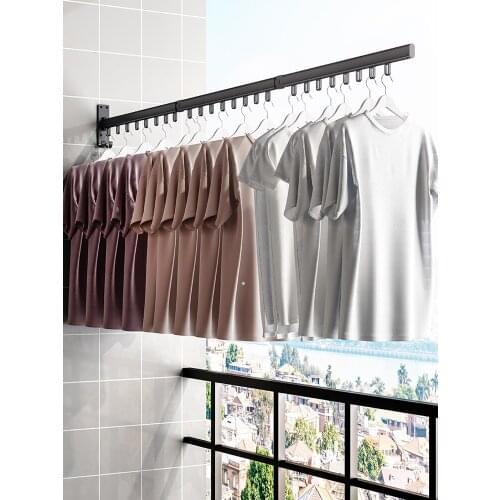 Invisible Shrink Clothes Hanger No Balcony Punch-Free Indoor Folding Hidden Hanger Wall-Mounted Artifact Clothing Rod