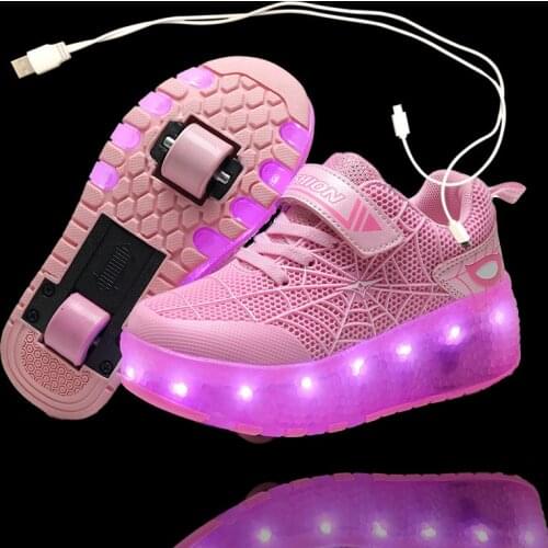 2021 New 28-40 USB Charging Children Sneakers With 2 Wheels Girls Boys Led Shoes Kids Sneakers With Wheels Roller Skate Shoes
