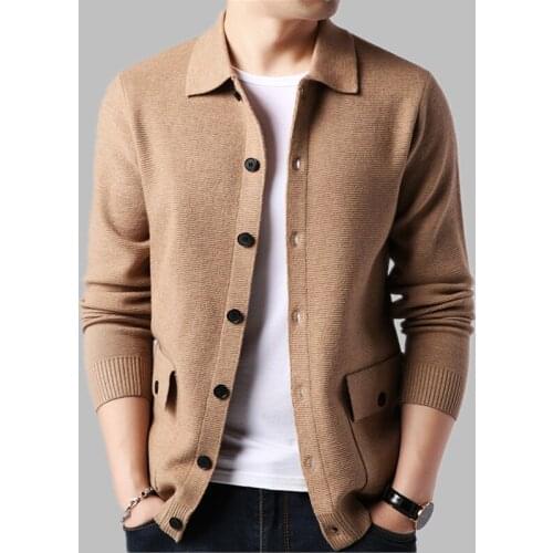 New Mens Knitted Sweatercoat Wool Blends Jacket Casual Sweater Single Breasted U15 Mens Cardigan Sweater