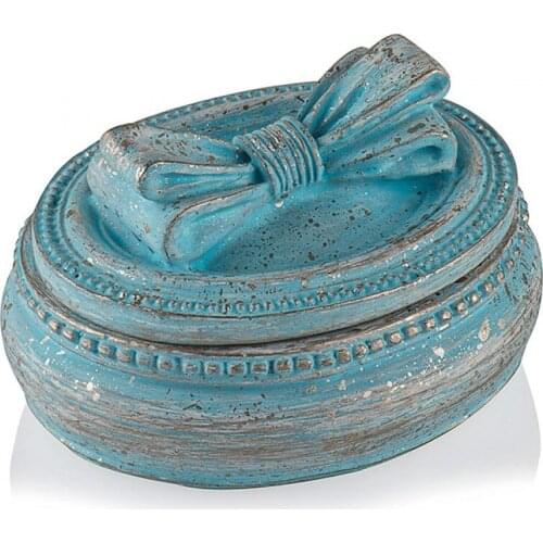 Porio Blue Ribbon Oval Jewelry Box 7x6