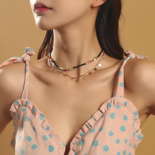 Fashion Gold Color Heart Chain Necklace for Women Simple Black Beads Short Necklace Female Vacation Jewelry Chokers Neckalces