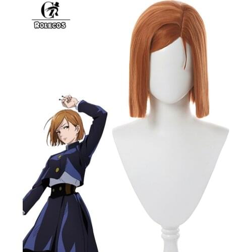 ROLECOS Anime Jujutsu Kaisen Cosplay Wig Nobara Kugisaki Cosplay Wig Women 30cm Headwear Short Synthetic Hair Heat Resistant
