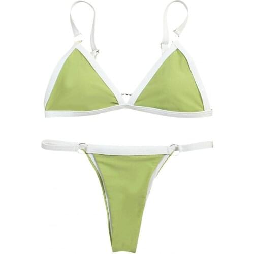 Sexy Women Patchwork Triangle Cup Bra O Ring G-string Briefs Bikini Set Swimsuit