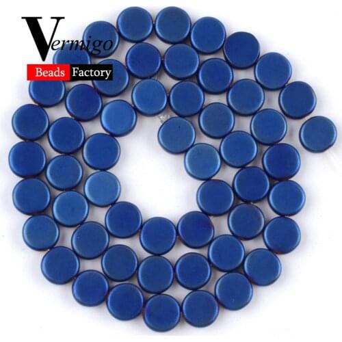 Flat Round Dull Polish Blue Hematite Natural Stone Beads For Jewelry Making DIY Necklace Bracelet Spacer Beads 6-10mm 15"